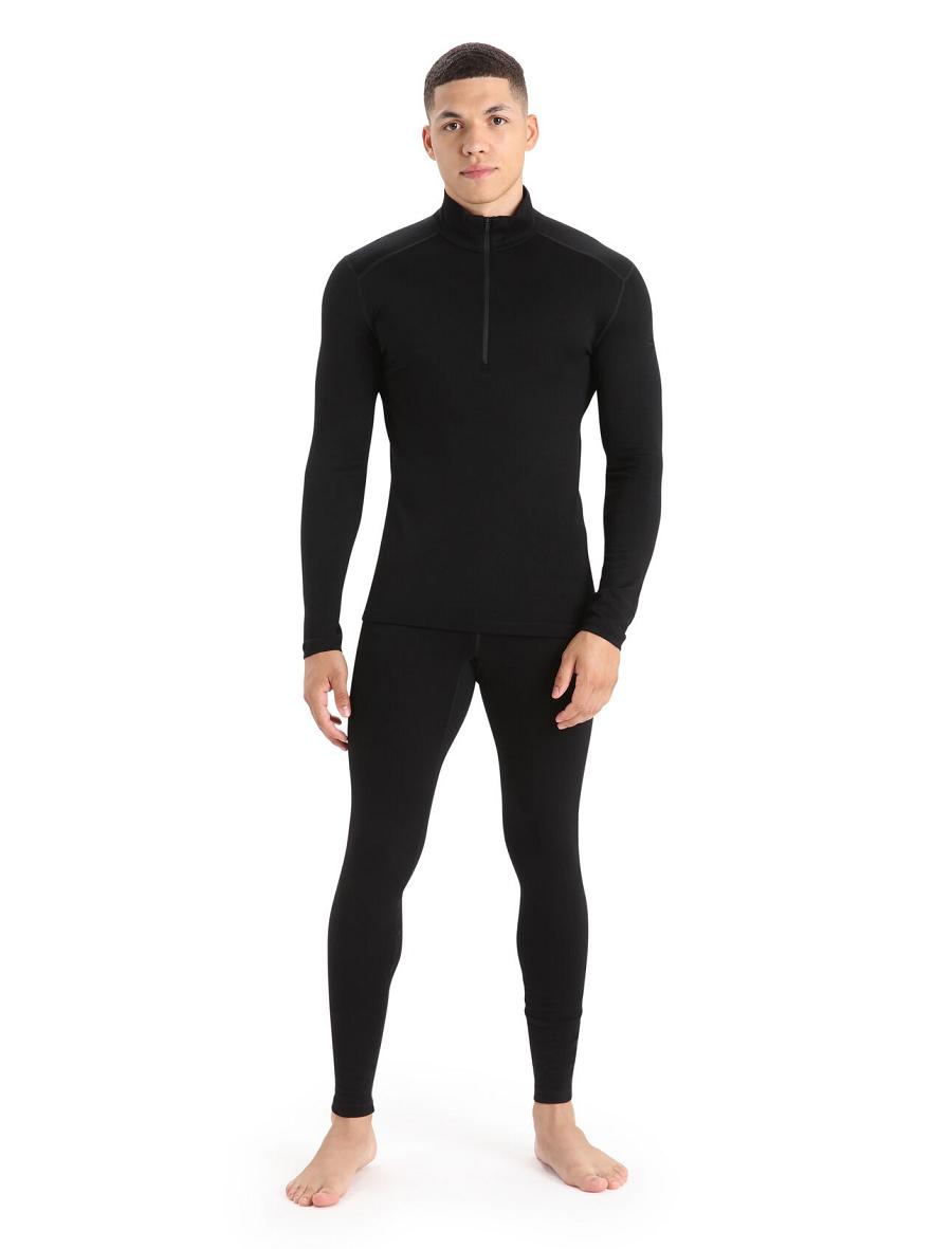 Men's Icebreaker Merino 260 Tech Long Sleeve Half Zip Thermal Top Base Layers Black | CA 1560HAPK